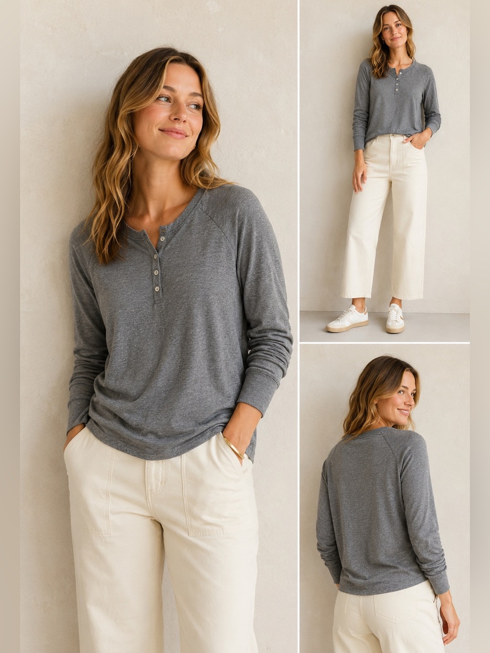 Marine Layer Gray Long Sleeve Henley Tee Soft Lightweight Casual Top SZ L